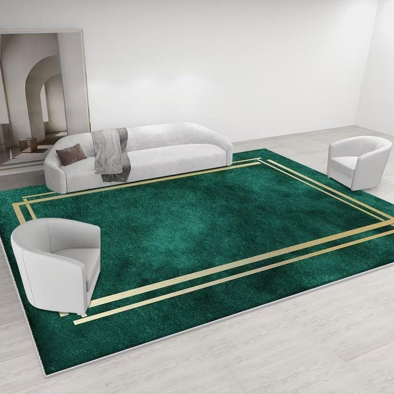 Modern Luxury Large Size Living Room Carpet Green Golden Flannel Decoration Bedroom Rug Antiskid Machine Washable Sofa Floor Mat