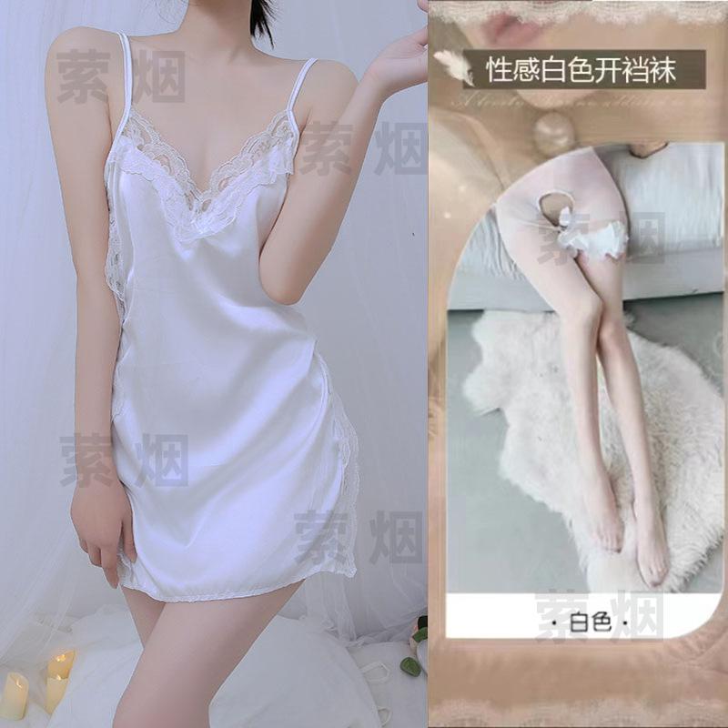 Sex underwear bed sexy temptation suspender skirt side strap satin hollow small chest nightdress