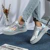 Women's New Style Casual Board Shoes Fashionable Breathable Mesh Flat Sports Shoes Lightweight and Shiny Silver Shoes