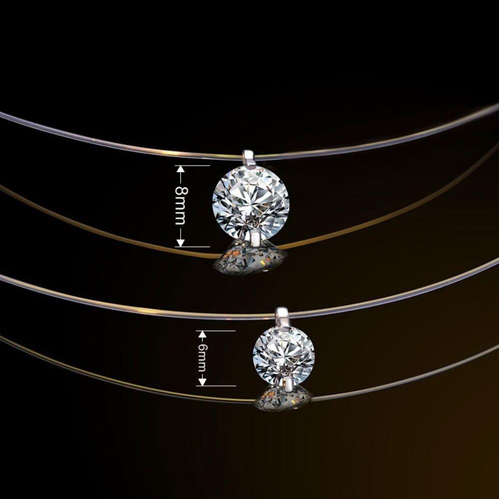 Invisible Zircon Pendant Necklace S925 Silver Solitaire Fishline Choker  for Female