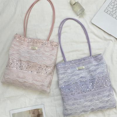 51 Large Capacity Splicing Purple Lace Tote Bag Flash Portable Underarm Bag Women's Commuter Shoulder