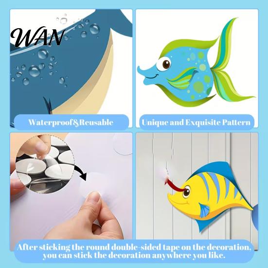 Kids Room Wall Art 4 Pcs Wood Fish Nautical Decor, Ocean Shark Rustic Colorful Ornament Hanging Beach Cartoon Coastal for Living Room, Nursery Themed