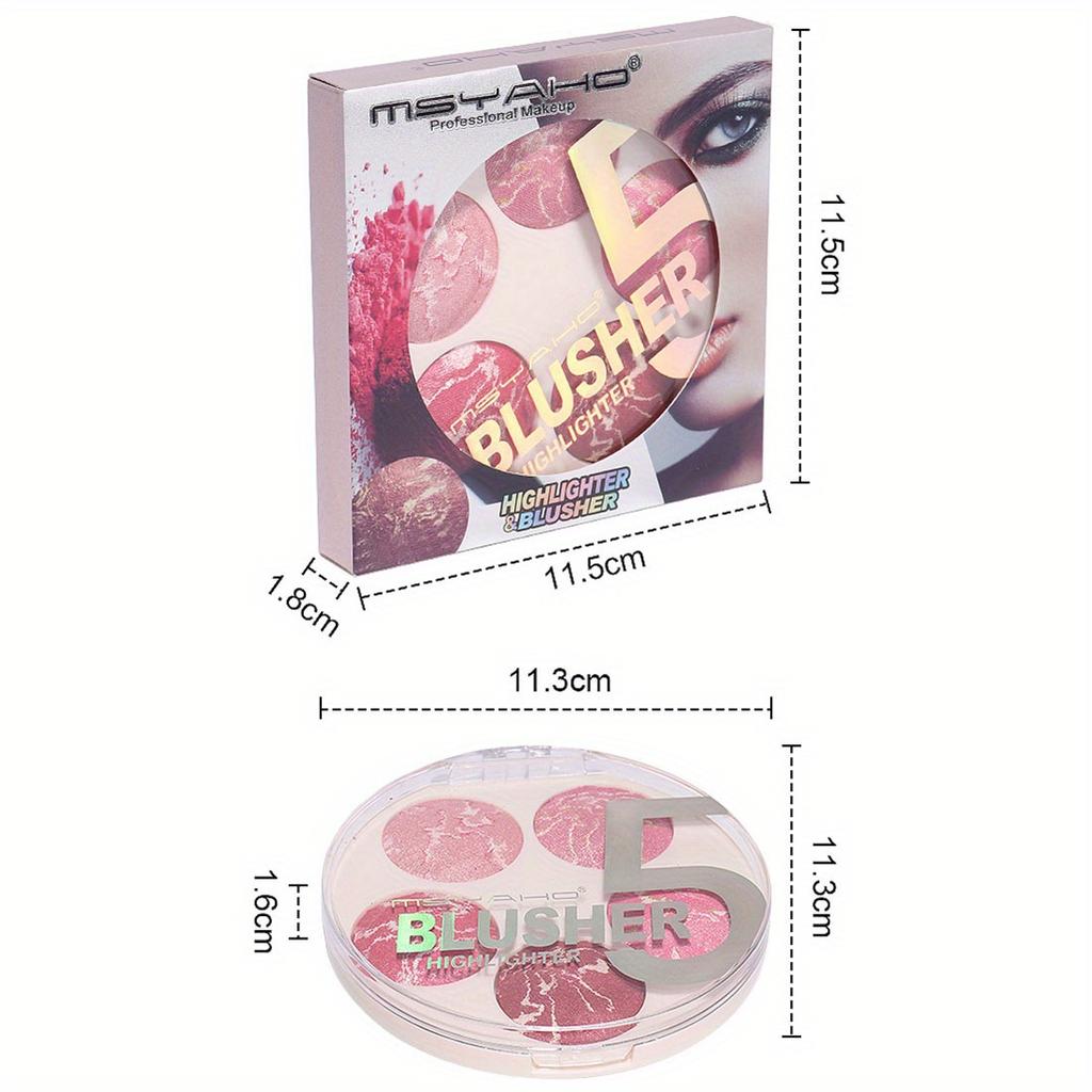 5 Colour Blush Powder Palette Eyes Cheeks Lips 3 in 1 Face Pearlescent Blush Cream Highlighter Contouring Powder Matte Eyeshadow Baked Powder