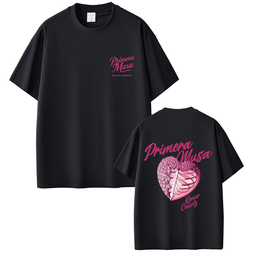 2025 Summer Rapper Omar Courtz Primera Musa Heart100 Pure Cotton Printed Tshirt Mens Women Hip Hop Pop Music Streetwear Top S