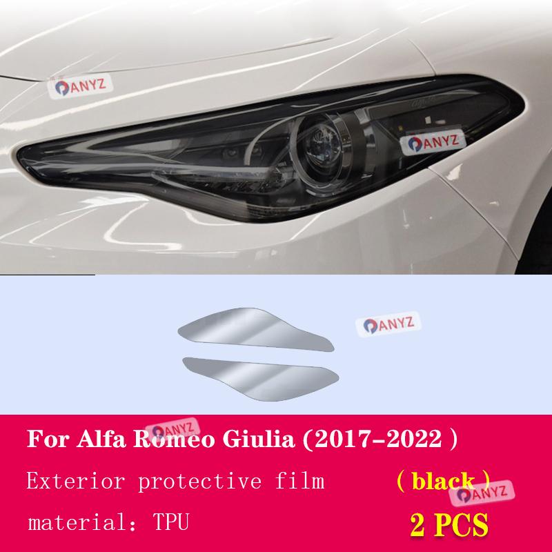2 Pezzi Pellicola Protettiva Fari Auto Fari Trasparente Nero Adesivo TPU Per Alfa Romeo Giulia 2017- Accessori Auto