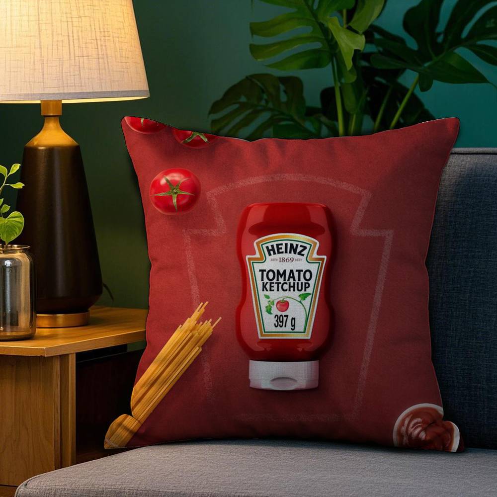 Funny Ketchup Label Pillow Case Plush Fabric Soft Double Sided Print Sofa Cushion Cover Throw Pillow Covers