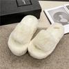 Super High Heel Fluffy Slippers Women's Outer Wear 2025 New Autumn and Winter Thick Bottom Small Man Height Increase Home Indoor Cotton Slippers