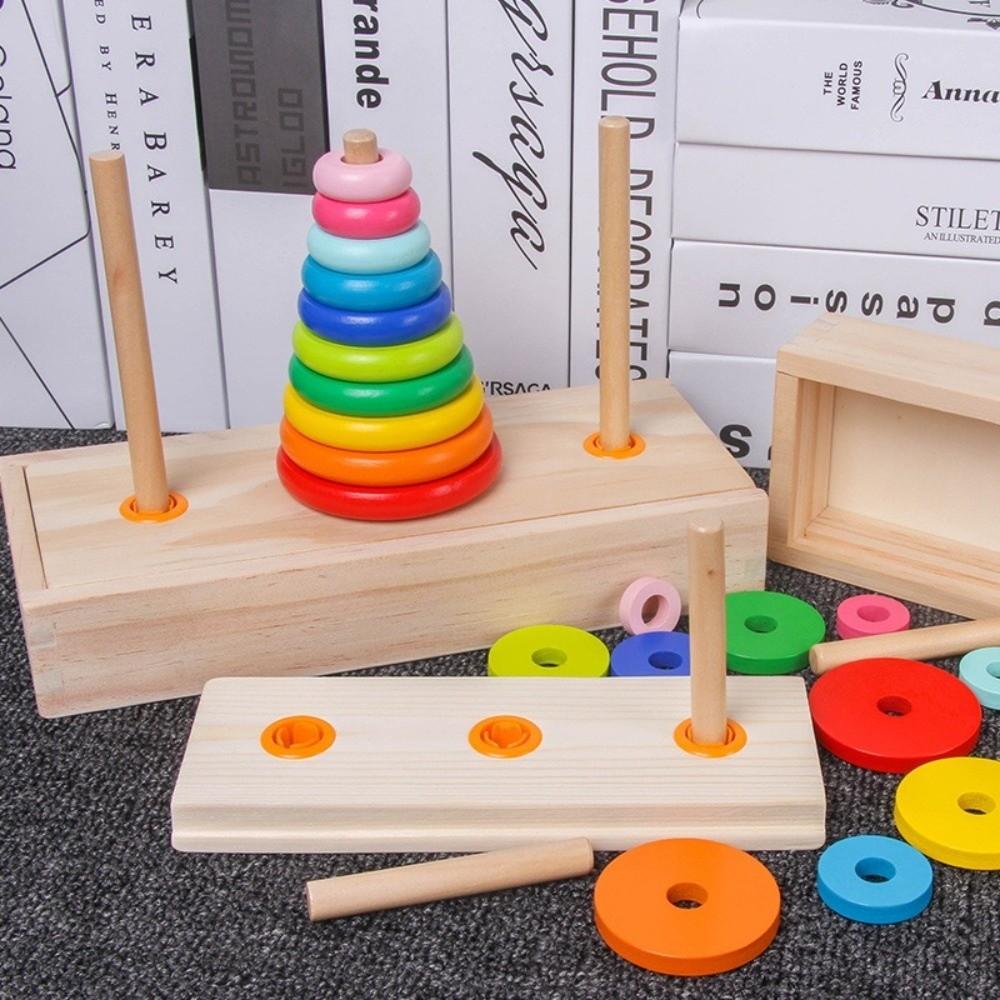 Classic Wooden Puzzle Stack Tower 10 Rings Mathematical Toy Educational Toys  Early Education