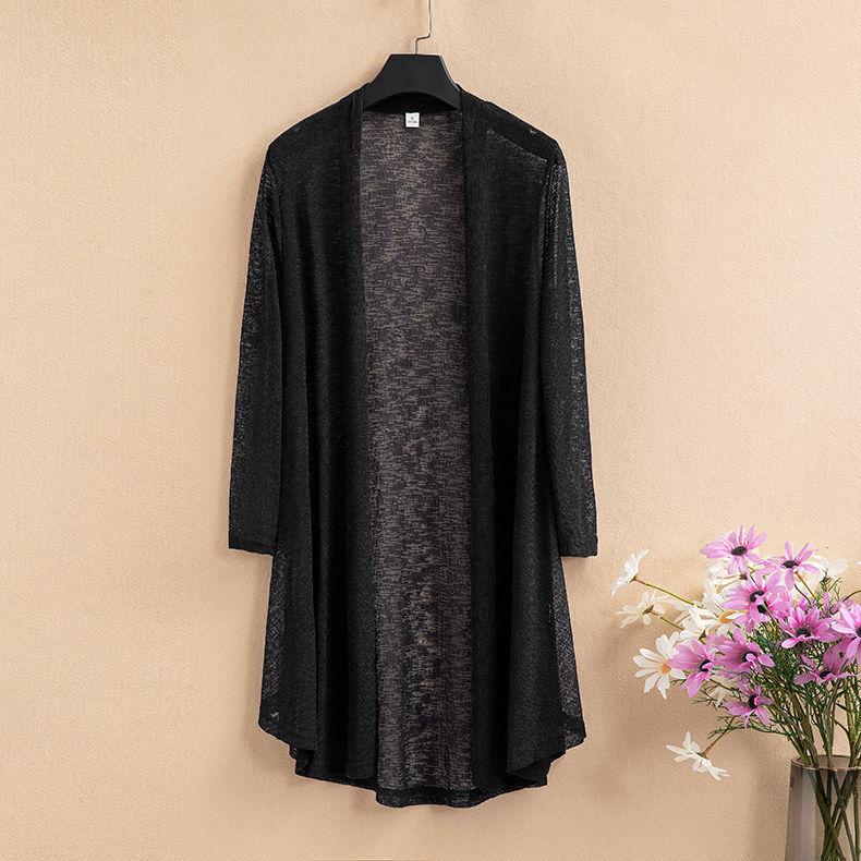 Cardigan de Malha Novo de Verão Plus Size Feminino Suéter de Malha de Algodão e Linho Camisa de Ar Condicionado Protetor Solar Jaqueta Média Longa Fina Cachecol 4XL