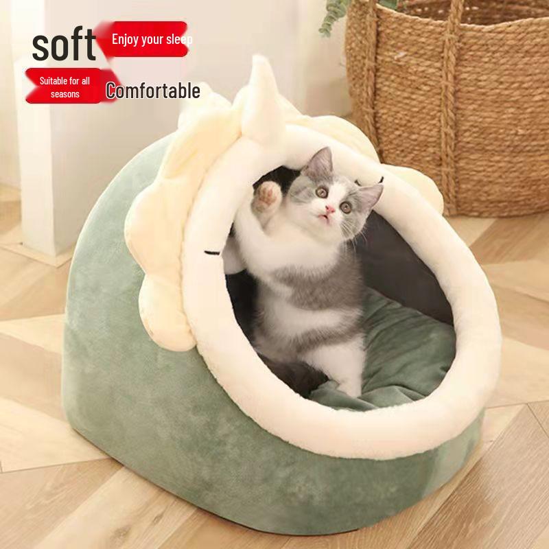 All-Season Semi-Enclosed Wear-Resistant Pet Bed for Dogs and Cats, Stain-Resistant, and Winter Warmth.