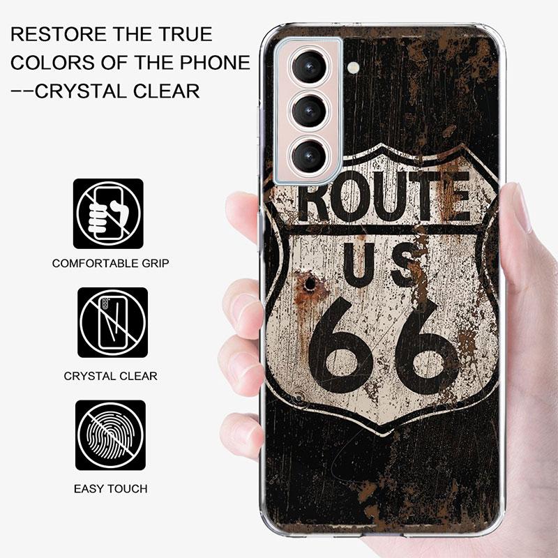 America Route 66 Phone Case For Samsung Galaxy S25 Edge S24 S23 FE S21 S20 S10 Plus S22 S26 Ultra Cover Clear Cases TPU Capa She
