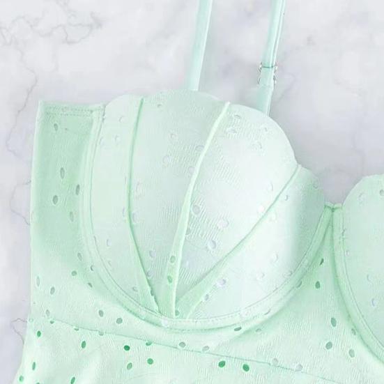 2Pcs/Set Women Sexy High Waist Shell Sling Ruffle Hem Bikini Set Shape Bra Drawstring Swimming