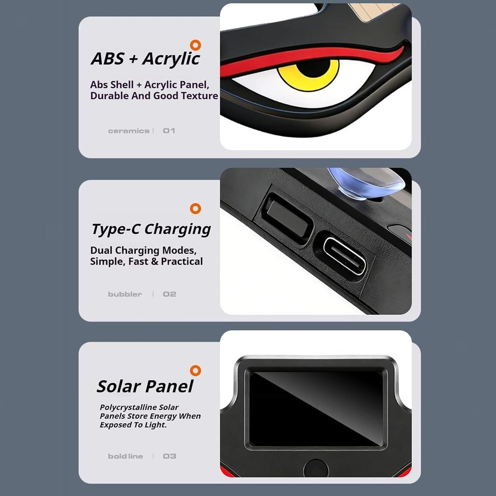 Solar Demon Eye LED Car Window Light, No Drill Led Eyes for Car Windshield, USB-C Powered Devil Eyes Warning Light for Cars Rear Window, Dynamic Rear