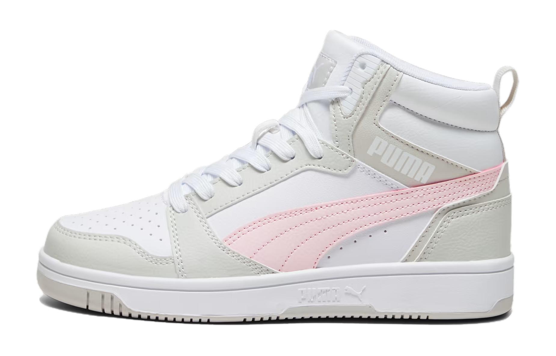 PUMA Rebound V6 Mid Comfortable Mid top Kids Skateboarding Shoes Gray White Pink Teenagers 393831-04 37