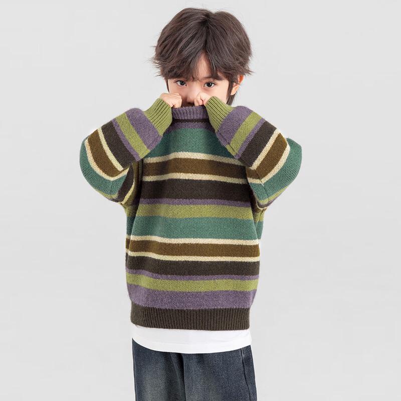 Boy s Colorful Stripe Crew Neck Pullover Sweater 110