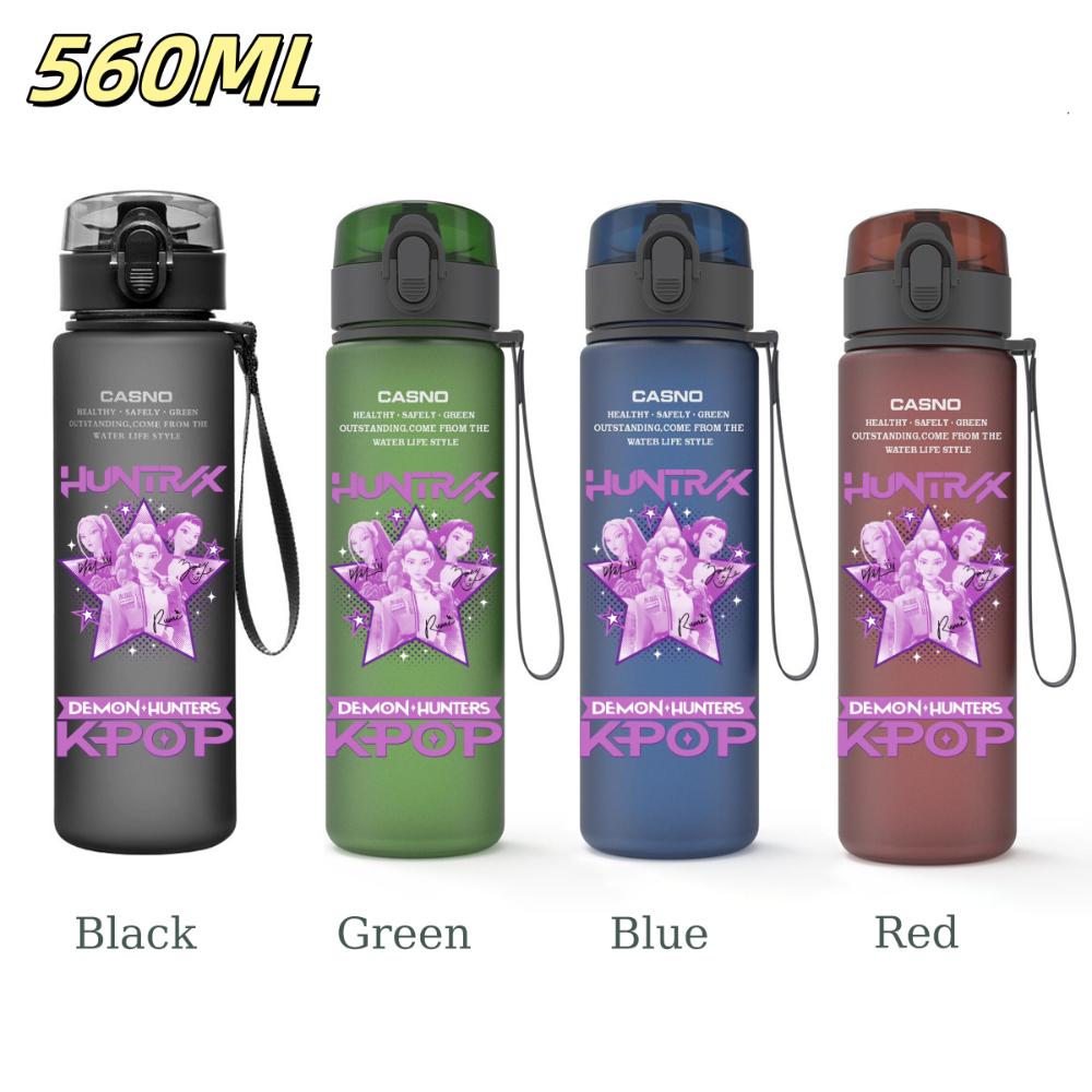 560ML KPop Demon Hunters Plastic Cartoon Pattern Water Cup Tall Superior Quality Children Outdoor Sports Drinking Water Bottle Birth Date Present