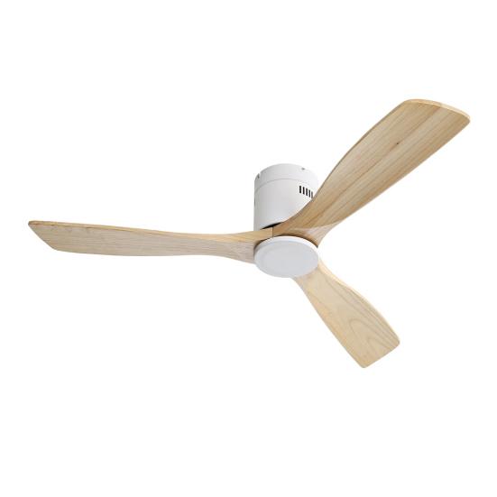 52 Inch Ceiling Fan Natural 3 Solid Wood Fan Blade Noiseless Reversible Direct Current Motor Remote Control for Living Room