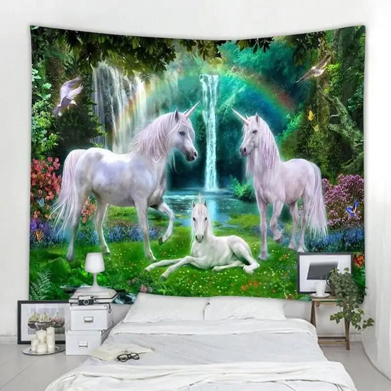 

Unicorn Tapestry Fantasy Forest Fairy Tale Wall Hanging Tapestries for Bedroom Living Room Dorm 74x94cm(29x37in)