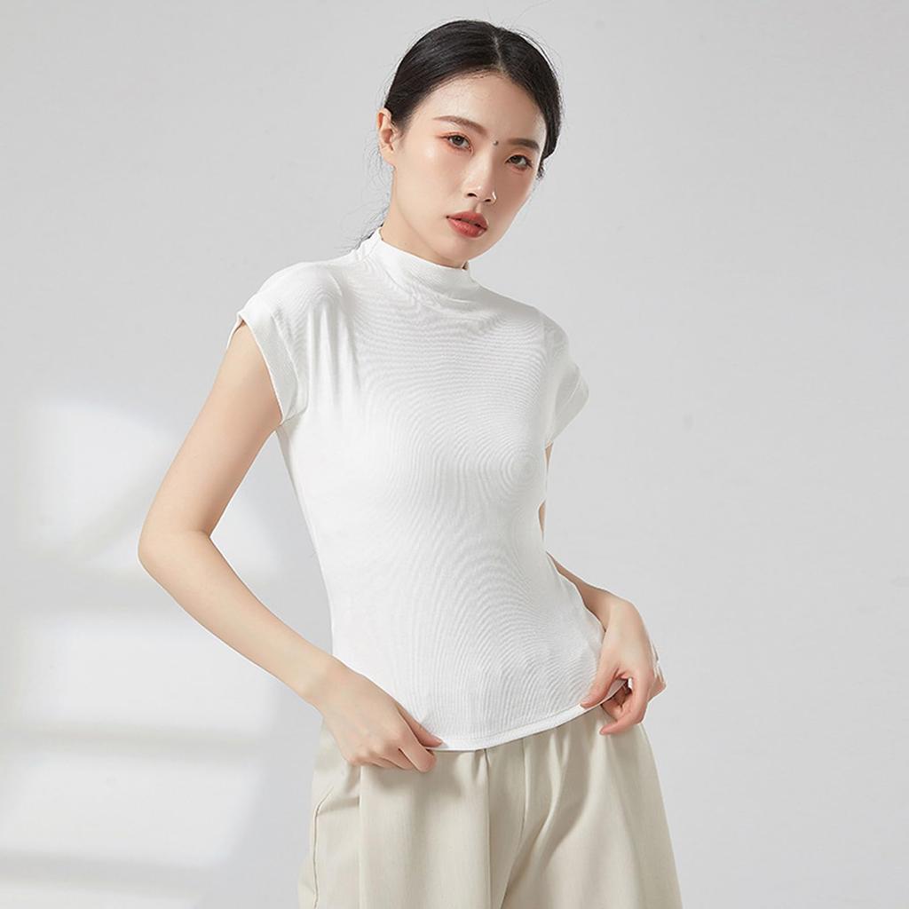 Yuoku Short Sleeve Ballet Blouse with High Stretch Top for Practice and Classical Ballroom Dance Costume High Women's Neck, Lessons, Dance, (Size L,
