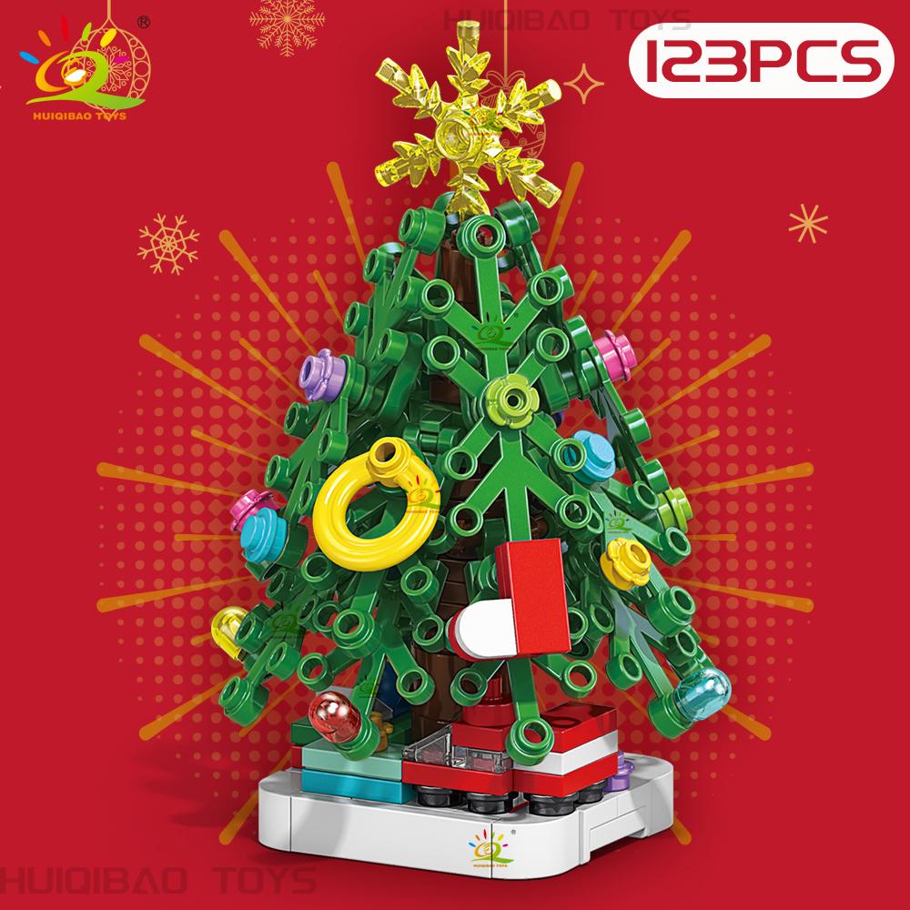 Non-Toxic 6In1 Christmas Tree Santa Claus Snowhouse Model Building Block Diy Elk Snowman Train Bricks Ornament Toys Adult Gift