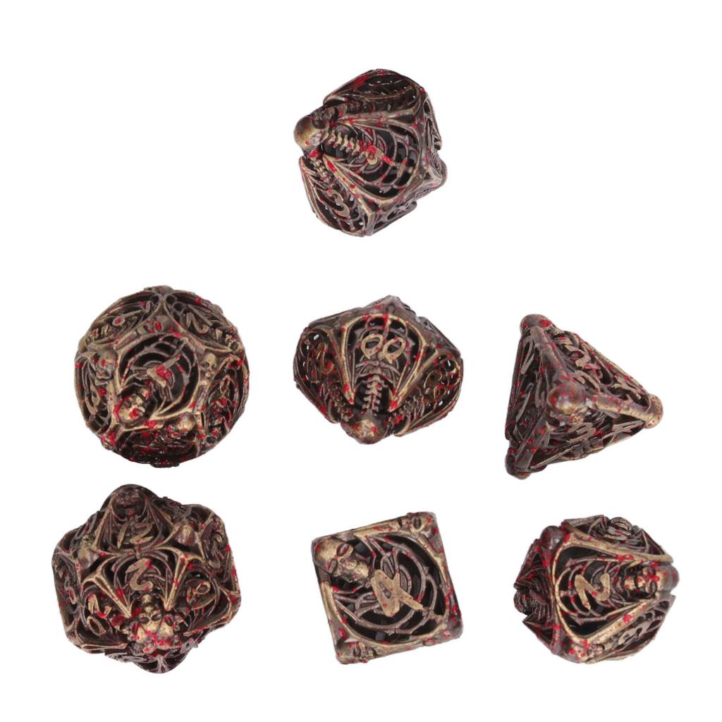 7pcs Bloodstain Dice Multi Faceted Blood Bronze Color Skeleton Dice Set for Halloween
