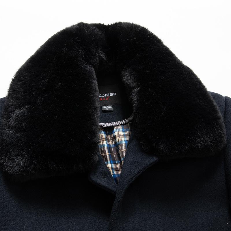 Inverno Nuovo Cappotto Lungo Cappotti Business Causal Leggeri da Uomo Pile Spesso Caldo Misto Lana Cappotto Moda Tinta Unita Collo di Pelliccia Soprabito