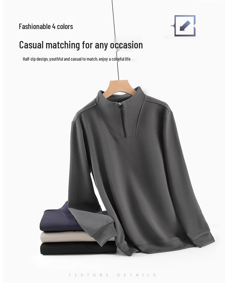 Men's Half-Zip Stand Collar Sweatshirt: Pure Color Long Sleeve T-Shirt for Spring & Autumn