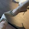 2025 Summer New Pointed Rhinestone High Heel Fine Heel Champagne One Word with Sandals Half Drag Cool Slippers Outer Wear Women