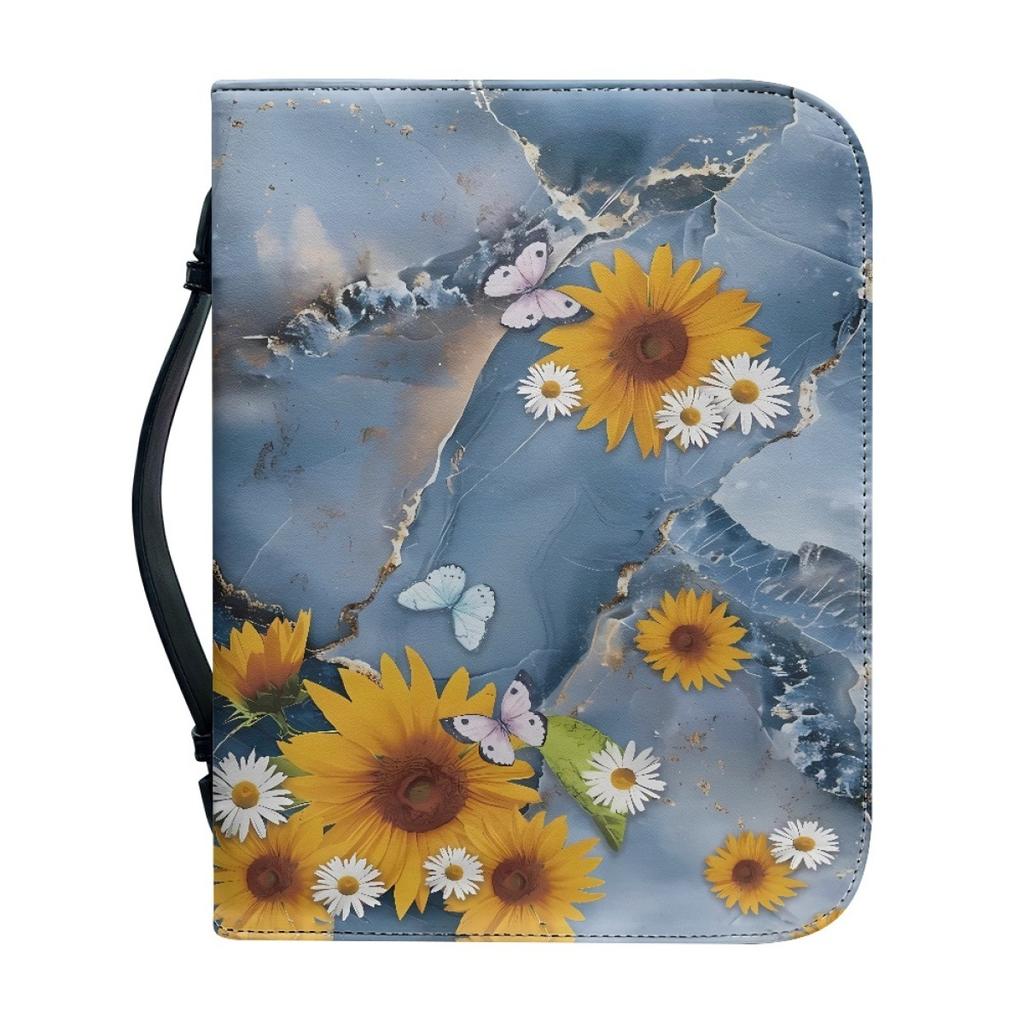 Sunflower Printing Portable Storage Pu Material Book Case Portable Book Bag