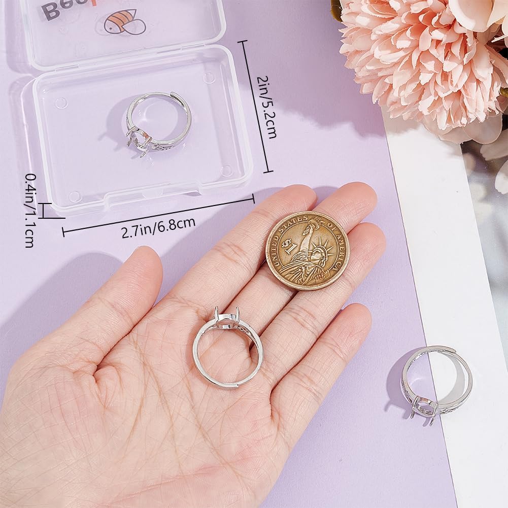 Beebeecraft 1 Box 4Pcs Prong Ring Settings Adjustable 4 Claw Ring Blanks Finger 9.5x8mm Tray Ring Components for Jewellery Making Kit Findings DIY