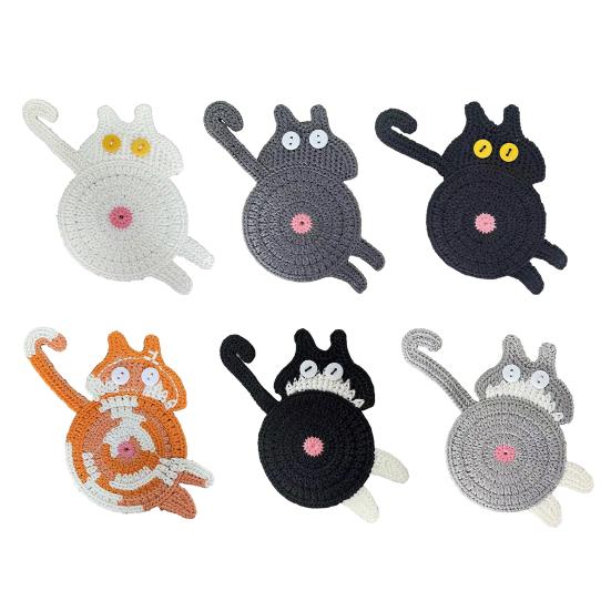 Funny Cat Butt Coasters Playful Knitted Drink Pads Heat-resistant Placements