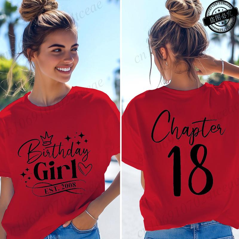 Ragazza del Compleanno Nata nel 2008 Magliette da Donna Regali Divertenti per Ragazze T-shirt Capitolo 18 Ragazza del 18° Compleanno Top Grafici Abbigliamento Femminile