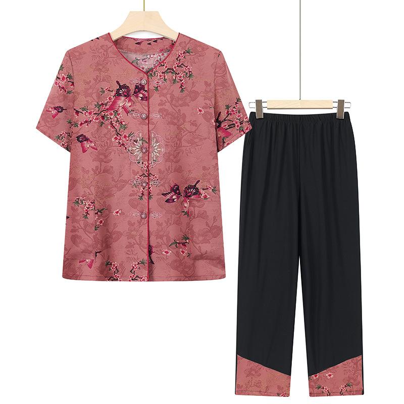 

Летний комплект одежды для бабушки, одежда для женщин среднего возраста, комплект из двух предметов с короткими рукавами для мамы, летний свободный кардиган для пожилых женщин XL