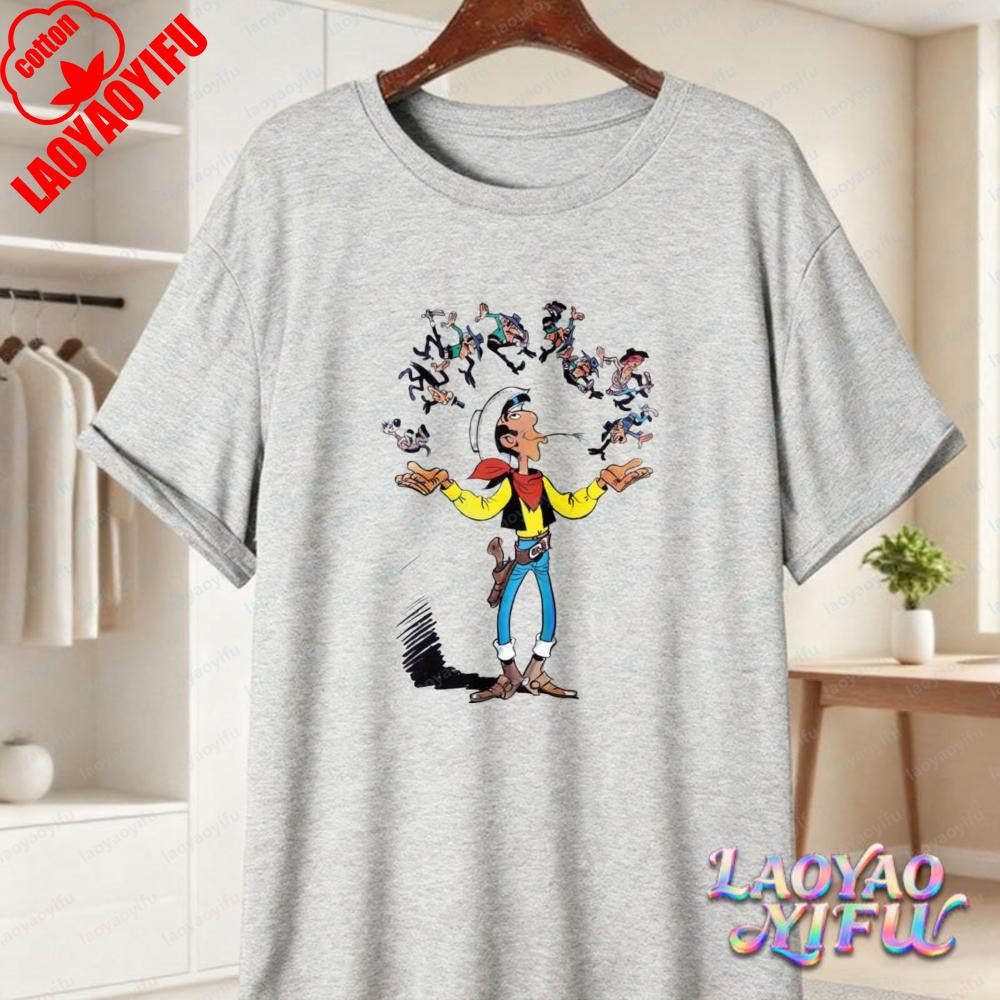 Bold Lucky Luke Villain Juggling Art Shirt Trending Lucky Luke Fan Gift Tee Summer Fun Vintage Comic Cotton Tops Unisexs Clothing