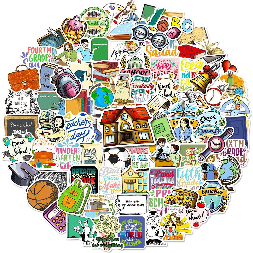 100 PCS Teacher's Day Stickers - School Theme Decals for Notebooks, Luggage, Gifts