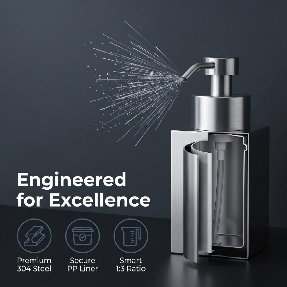 Distributeur de savon liquide en acier inoxydable avec réservoir intérieur en PP, design rechargeable, flacon pour lotion, pour comptoir
