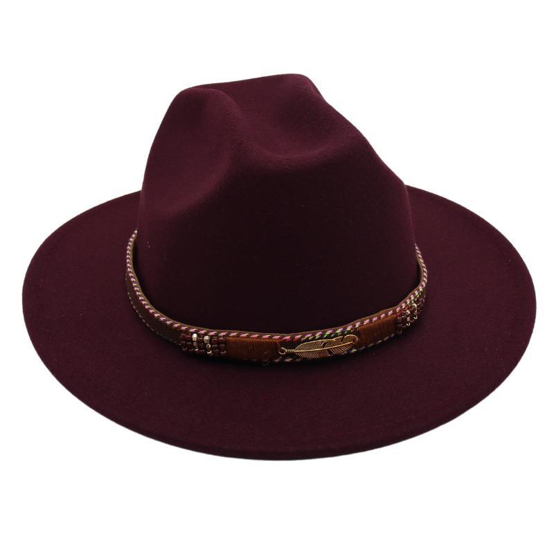 Ethnic Style Top Hat Minority Felt Hat Grassland Mongolian Woolen Hat Men'S And Women'S Feather Jazz Hat
