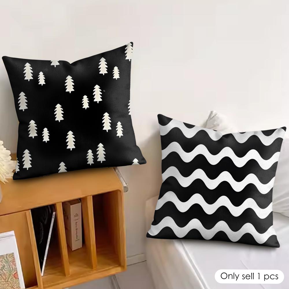 New Black White Geometric Design Pillow Case Double-Sided Plush Sofa Cushion Covers Organic Breathable Invisible Zipper