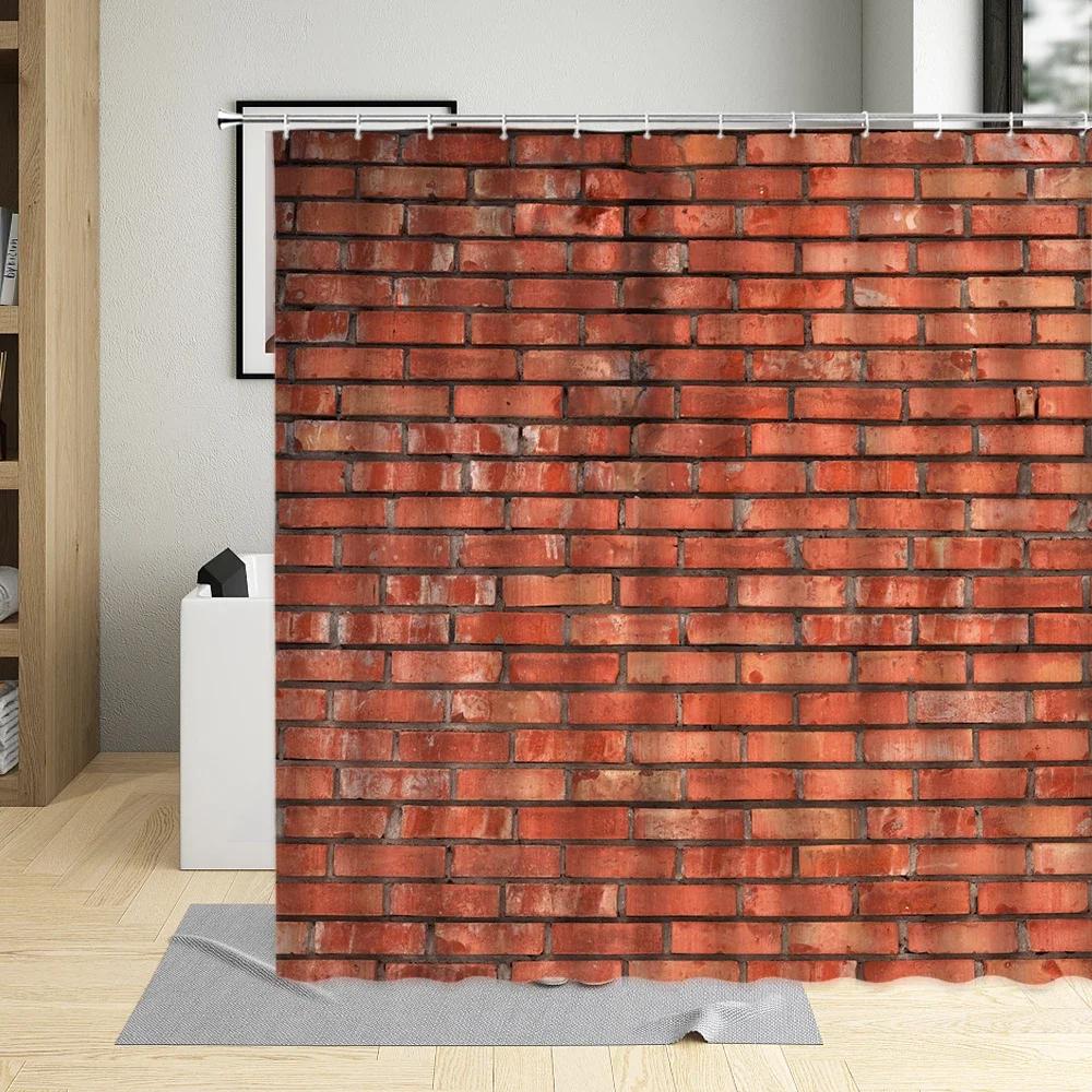 Seamless Brick Wall Building Shower Curtain Waterproof Bathtub Polyester Fabric Bathroom Curtains With Hooks Home Decor Screen
