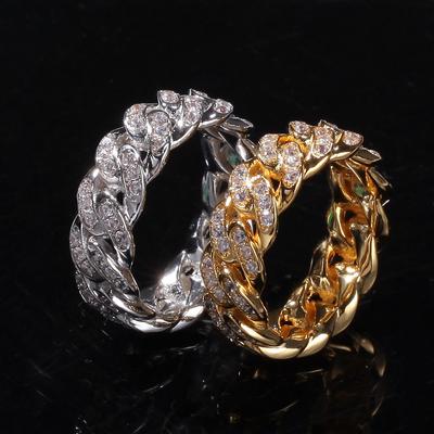 2026 European and American Fashion Trend Ring 8mm Full of Zircon Electroplated Real Gold Trend Men's Ring Accessories