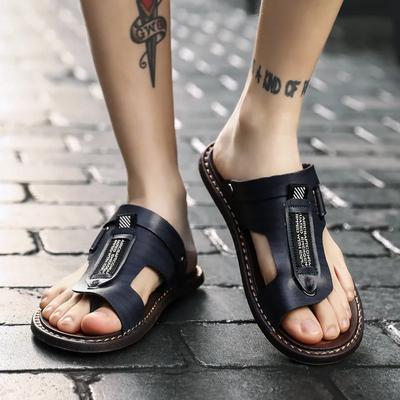 Fashion 2024New Summer Male Outdoor Flip Flops Men Comfortable Casual Shoes Leather Men Breathable Beach Shoes Sandals Plus Size