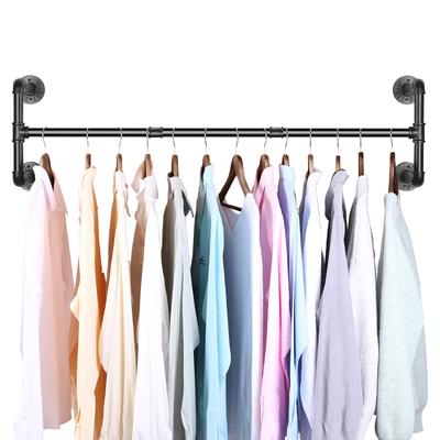UNHO Cabide Suporte de Cabides de Ferro com Cabides 109cm 50kg Peso Estiloso Parede Robusto DIY Exibição Tubo Preto, Barra de Parede, Larga, Capacidade, Estilo Antigo