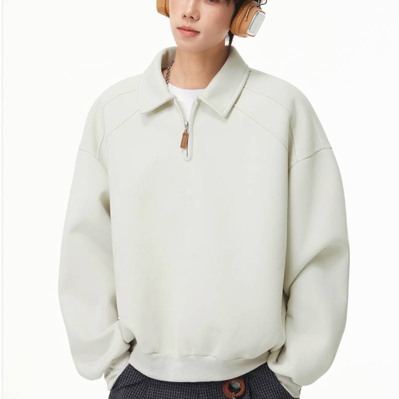 Classic American Style Polo Collar Sweatshirt For Men With Cotton Blend Comfortable Fit Casual Wear