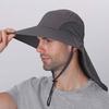 50+ Upf Outdoor Wide Brim Fishing Hat With Neck Flap, Dark Grey