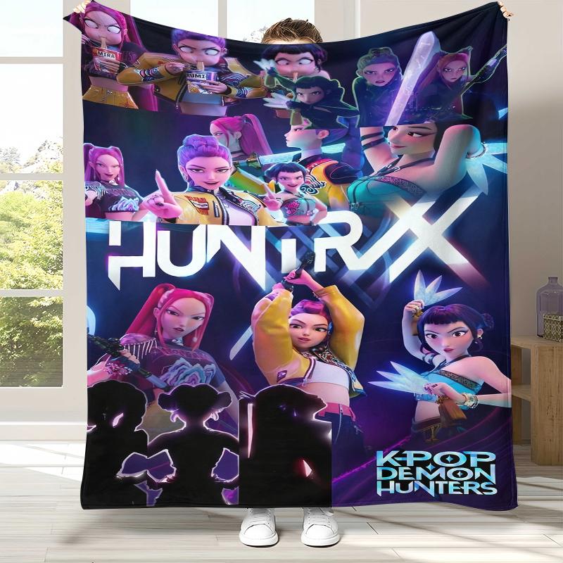 

K-Pop Demon Hunters Golden Saja Boys Flannel Blanket,Ultra Soft Warm Plush Throw for Home Bedroom Bed Sofa Cover Office picnic 75x90cm