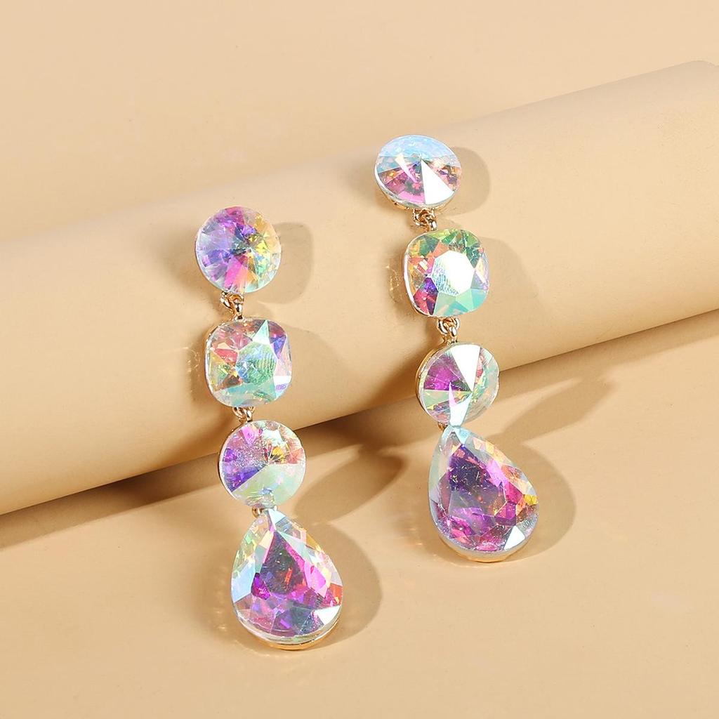 AB Color Teardrop Rhinestone Earrings with European & American Style