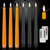 Orange and Black Flameless Taper Candles Flickering, 9.6”Real Wax Halloween Candles with 2 Remote & Timer, 6 Pack Battery Operated Halloween Led
