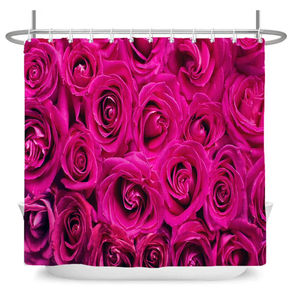 Natural Flowers Butterfly Shower Curtain Morden Art Floral Girl Waterproof Fabric Bathroom Curtain Room Decor Curtain With Hooks