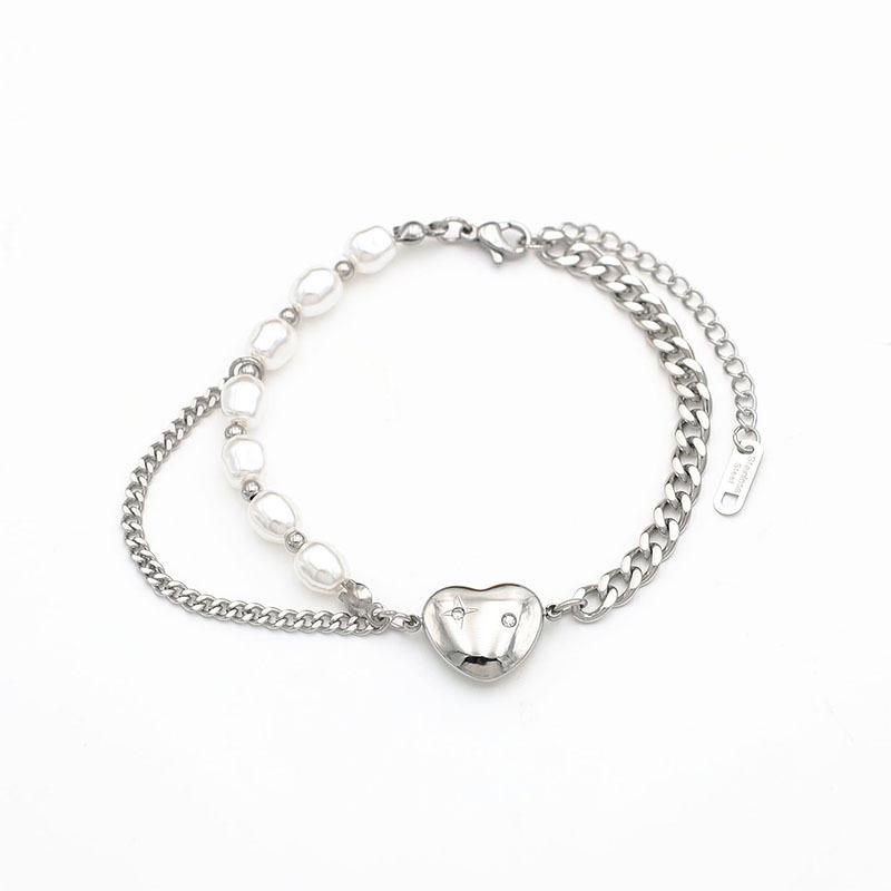 Accessories Individual Cold Wind Pearl Love Splicing Necklace Bracelet Set Women'S Niche Titanium Steel Jewelry Set