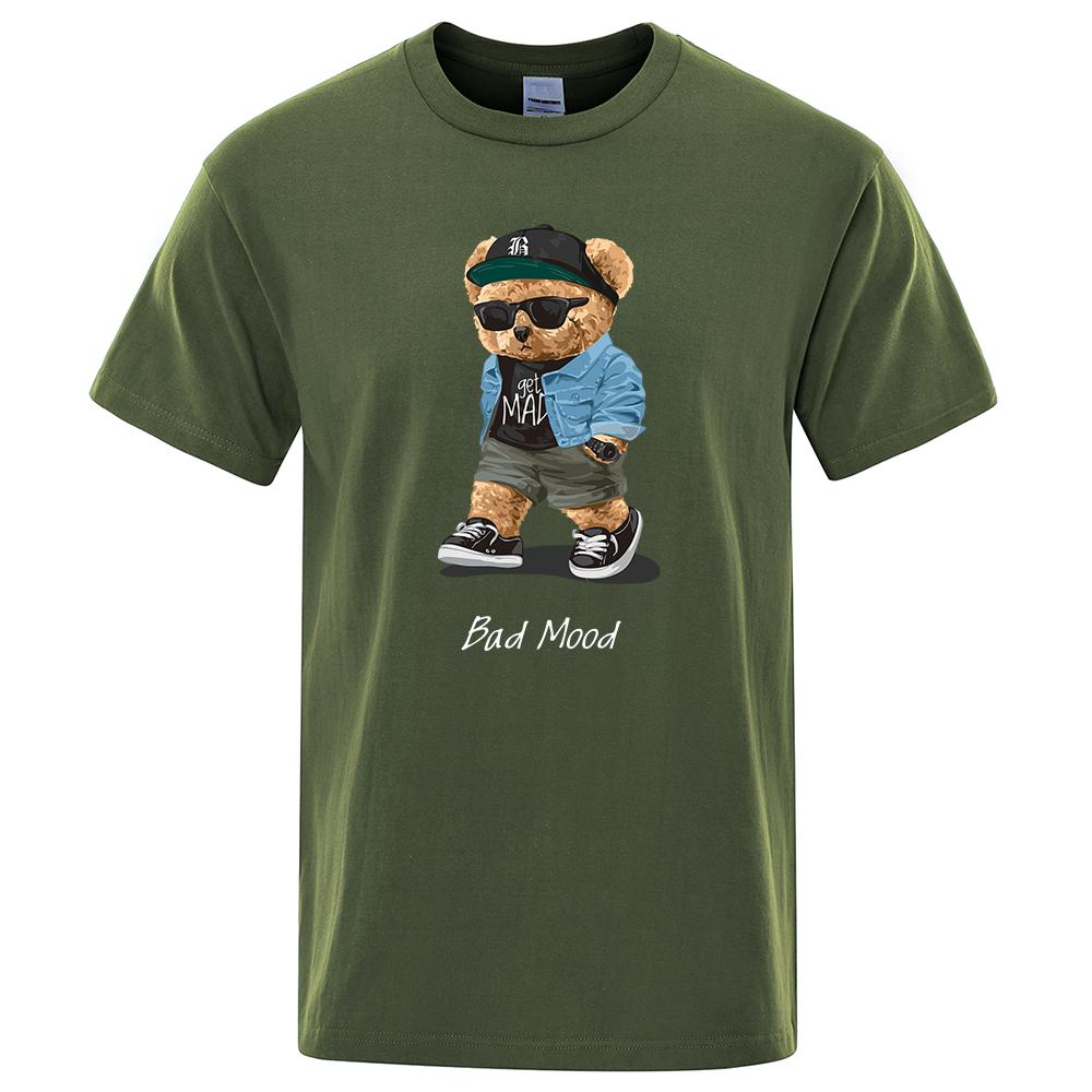 Summer Casual T Shirt Get Mad Bad Mood Walking Silent Ted Bear Short Sleeve Mens T-shirt Hip Hop Tops Loose Oversized Men Tees
